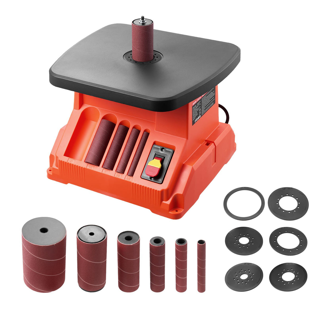 VEVOR Oscillating Spindle Sander, Benchtop Model 2000 RPM, 6 Sanding Sleeves 12.7–76.2 mm, 16 mm Stroke, 390 × 415 mm Work Table for Furniture Finishing, Crafts and DIY Woodworking