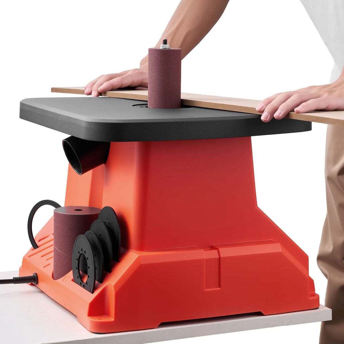 VEVOR Oscillating Spindle Sander, Benchtop Model 2000 RPM, 6 Sanding Sleeves 12.7–76.2 mm, 16 mm Stroke, 390 × 415 mm Work Table for Furniture Finishing, Crafts and DIY Woodworking