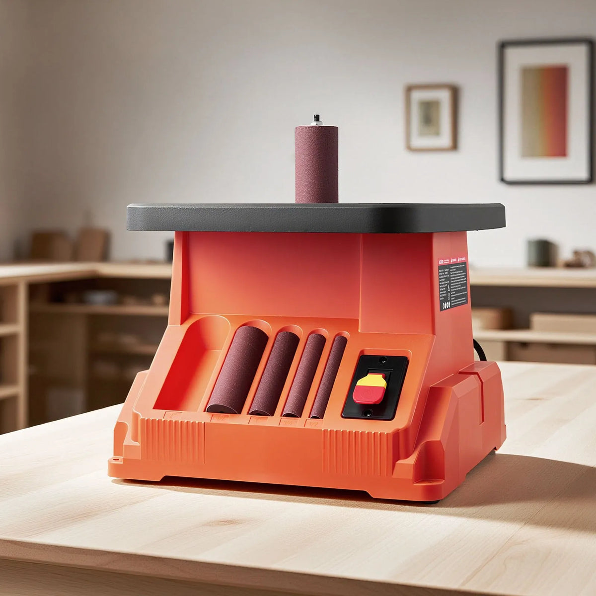 VEVOR Oscillating Spindle Sander, Benchtop Model 2000 RPM, 6 Sanding Sleeves 12.7–76.2 mm, 16 mm Stroke, 390 × 415 mm Work Table for Furniture Finishing, Crafts and DIY Woodworking