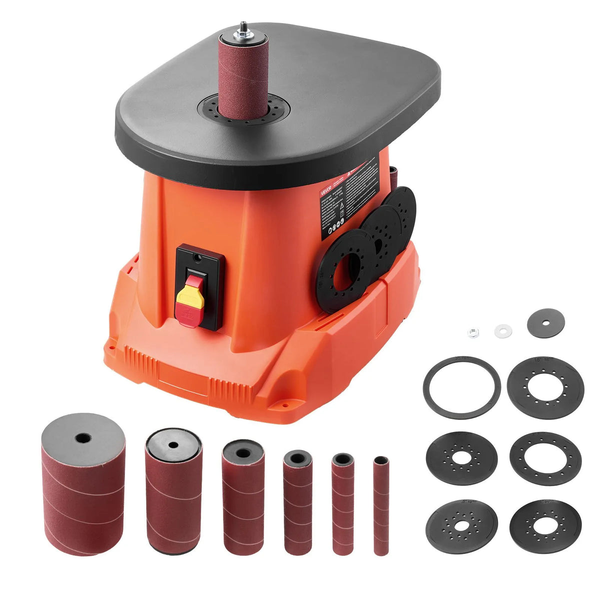 VEVOR Oscillating Spindle Sander with 2000 RPM Speed, 6 Sanding Sleeves (12.7–76.2 mm), 16 mm Stroke and 397 × 295 mm Cast Iron Work Table, Suitable for Furniture Finishing, Crafts and DIY Woodworking