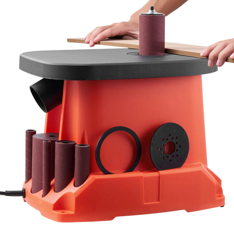 VEVOR oscilējošā vārpstas slīpmašīna ar 2000 apgr./min ātrumu, 6 slīpēšanas uzmavām (12,7-76,2 mm), 16 mm gājienu un 397 × 295 mm čuguna darba galdu, piemērota mēbeļu apdarei, amatniecībai un DIY kokapstrādes darbiem.