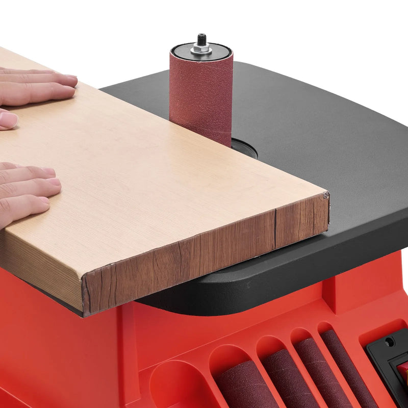 VEVOR oscilējošā vārpstas slīpmašīna ar 2000 apgr./min ātrumu, 6 slīpēšanas uzmavām (12,7-76,2 mm), 16 mm gājienu un 397 × 295 mm čuguna darba galdu, piemērota mēbeļu apdarei, amatniecībai un DIY kokapstrādes darbiem.