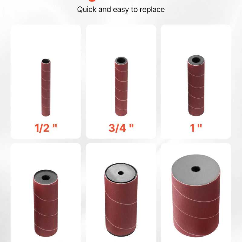 VEVOR oscilējošā vārpstas slīpmašīna ar 2000 apgr./min ātrumu, 6 slīpēšanas uzmavām (12,7-76,2 mm), 16 mm gājienu un 397 × 295 mm čuguna darba galdu, piemērota mēbeļu apdarei, amatniecībai un DIY kokapstrādes darbiem.