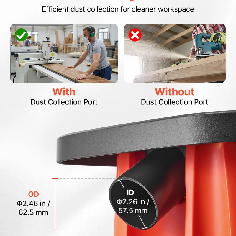 VEVOR oscilējošā vārpstas slīpmašīna ar 2000 apgr./min ātrumu, 6 slīpēšanas uzmavām (12,7-76,2 mm), 16 mm gājienu un 397 × 295 mm čuguna darba galdu, piemērota mēbeļu apdarei, amatniecībai un DIY kokapstrādes darbiem.