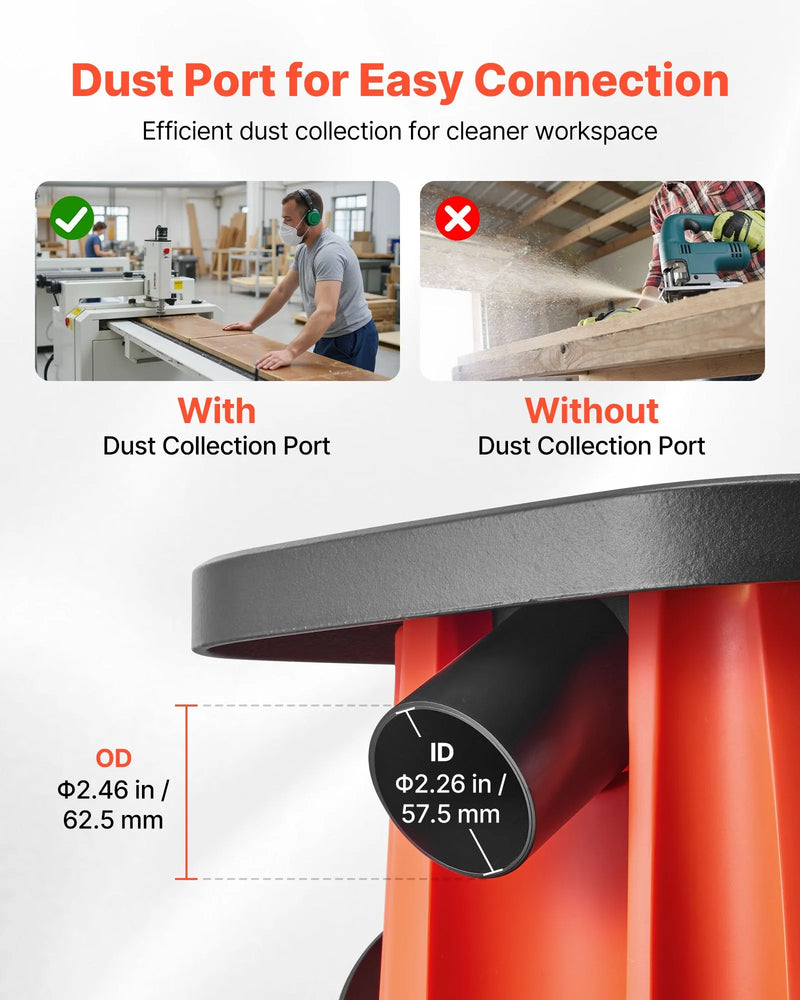 VEVOR oscilējošā vārpstas slīpmašīna ar 2000 apgr./min ātrumu, 6 slīpēšanas uzmavām (12,7-76,2 mm), 16 mm gājienu un 397 × 295 mm čuguna darba galdu, piemērota mēbeļu apdarei, amatniecībai un DIY kokapstrādes darbiem.