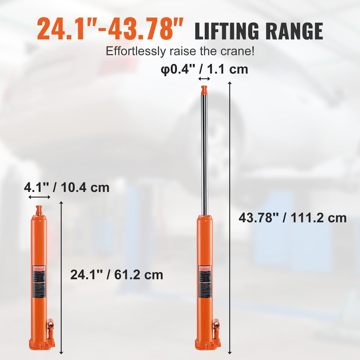 VEVOR Hydraulic Long Stroke Cylinder, 4 Tonne Engine Hoist with Single Acting Pump and Flat Base, Hydraulic Cylinder for Engine Hoists and Workshop Cranes