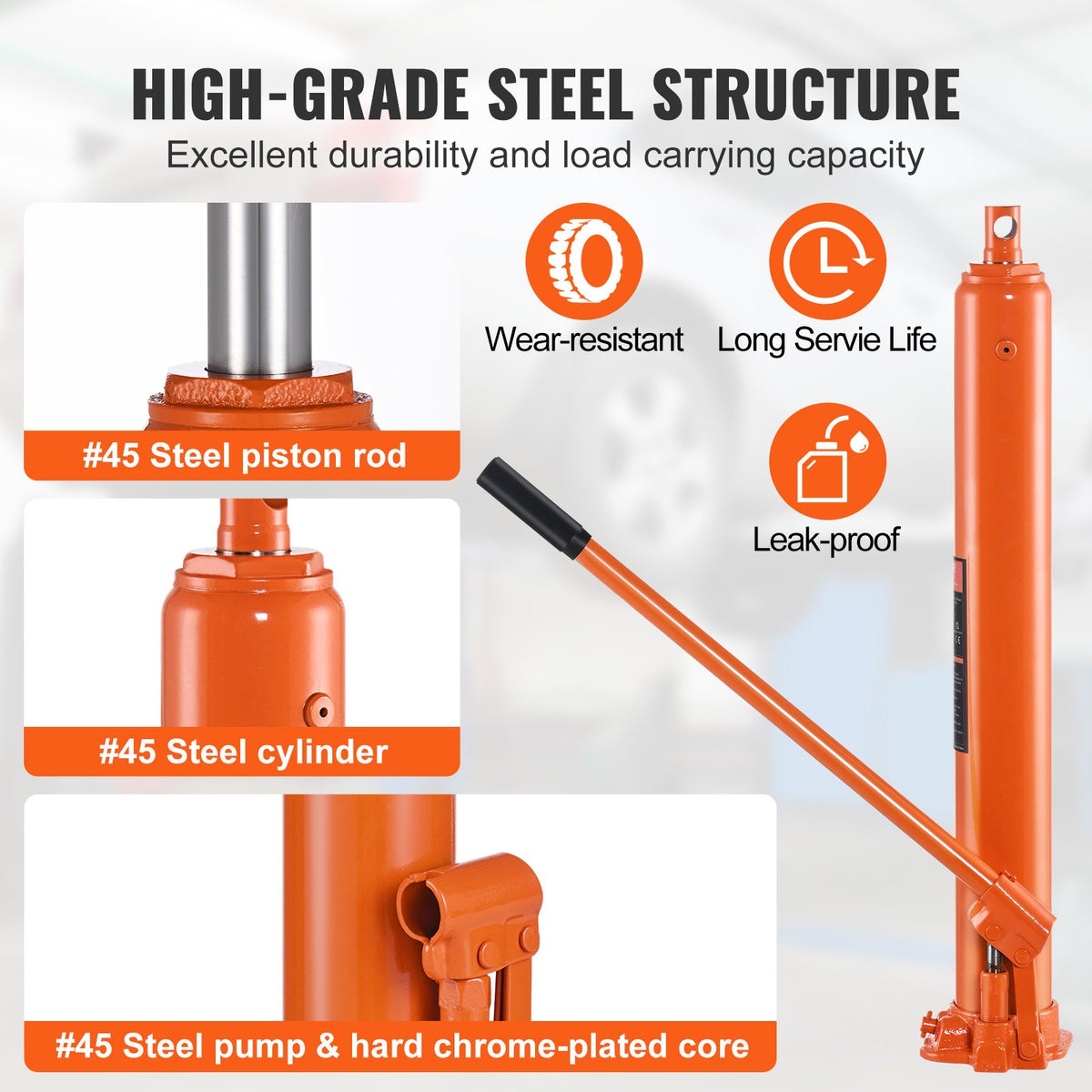 VEVOR Hydraulic Long Stroke Cylinder, 4 Tonne Engine Hoist with Single Acting Pump and Flat Base, Hydraulic Cylinder for Engine Hoists and Workshop Cranes