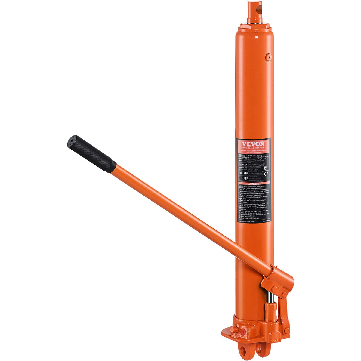 VEVOR Hydraulic Long Stroke Cylinder, 3 Tonne Engine Hoist with Single Acting Pump and Clevis Base, Hydraulic Cylinder for Engine Hoists and Workshop Cranes