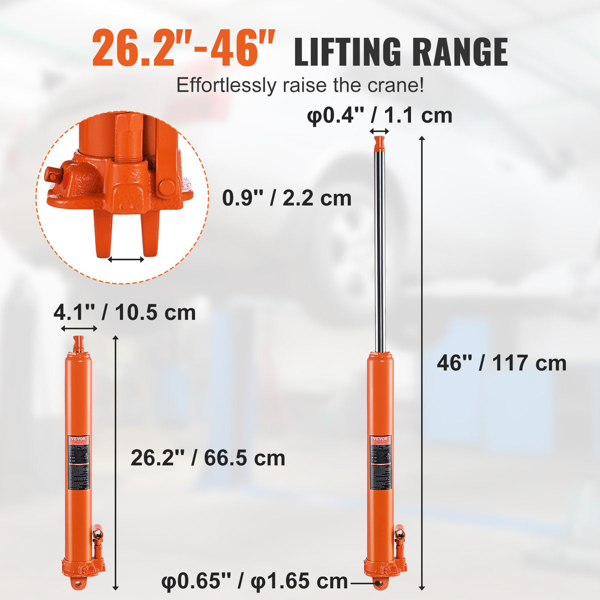 VEVOR Hydraulic Long Stroke Cylinder, 3 Tonne Engine Hoist with Single Acting Pump and Clevis Base, Hydraulic Cylinder for Engine Hoists and Workshop Cranes