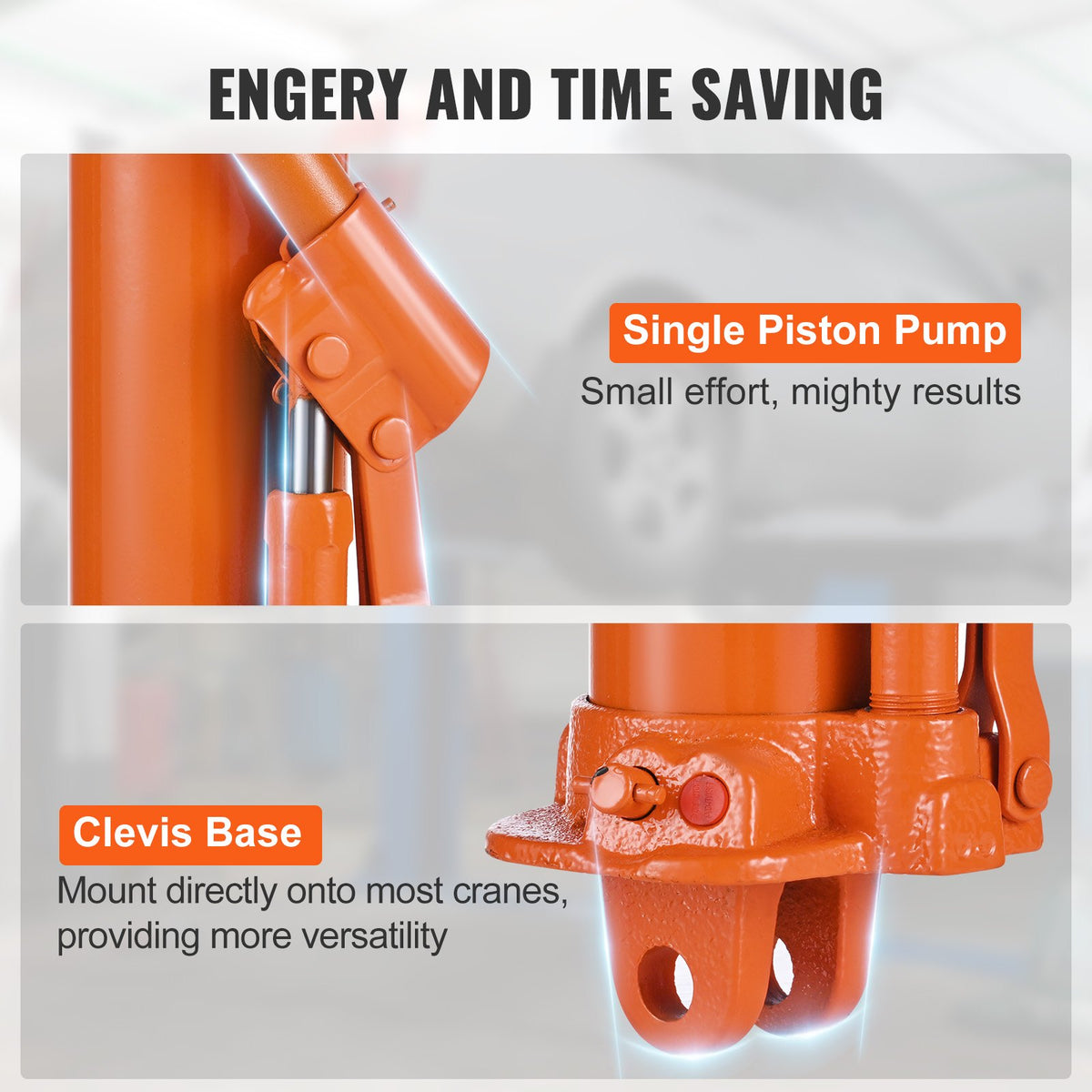 VEVOR Hydraulic Long Stroke Cylinder, 3 Tonne Engine Hoist with Single Acting Pump and Clevis Base, Hydraulic Cylinder for Engine Hoists and Workshop Cranes