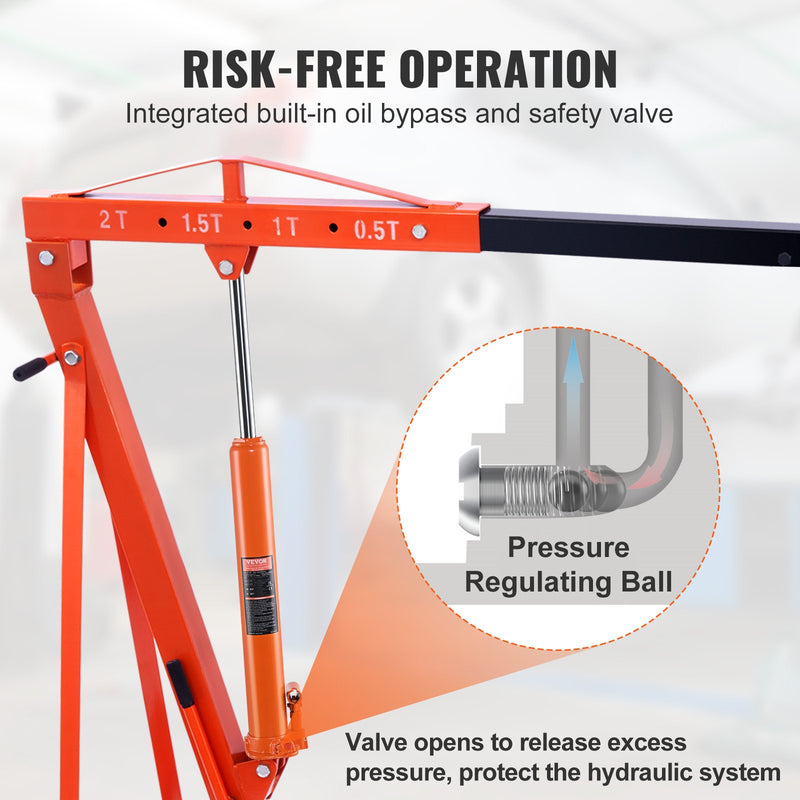 VEVOR hidrauliskais garais virzuļcilindrs, 3 tonnu dzinēja pacēlājs ar vienvirzuļa sūkni un kleveša pamatni, hidrauliskais cilindrs dzinēja pacēlājiem un darbnīcas celtņiem.