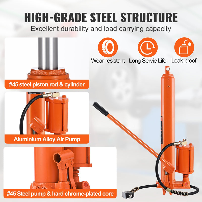 VEVOR hidrauliskais garais virzuļcilindrs, 8 tonnu dzinēja pacēlājs ar gaisa sūkni un vienvirzuļa sūkni, hidrauliskais cilindrs ar kleveša pamatni dzinēja pacēlājiem un darbnīcas celtņiem.