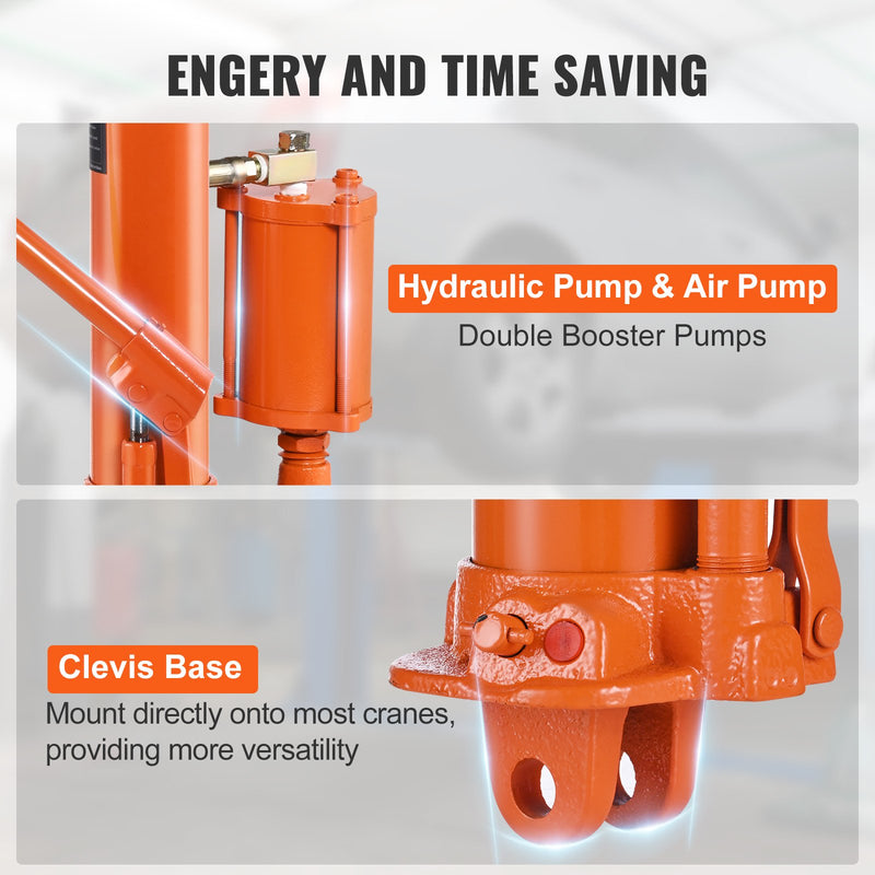 VEVOR hidrauliskais garais virzuļcilindrs, 8 tonnu dzinēja pacēlājs ar gaisa sūkni un vienvirzuļa sūkni, hidrauliskais cilindrs ar kleveša pamatni dzinēja pacēlājiem un darbnīcas celtņiem.