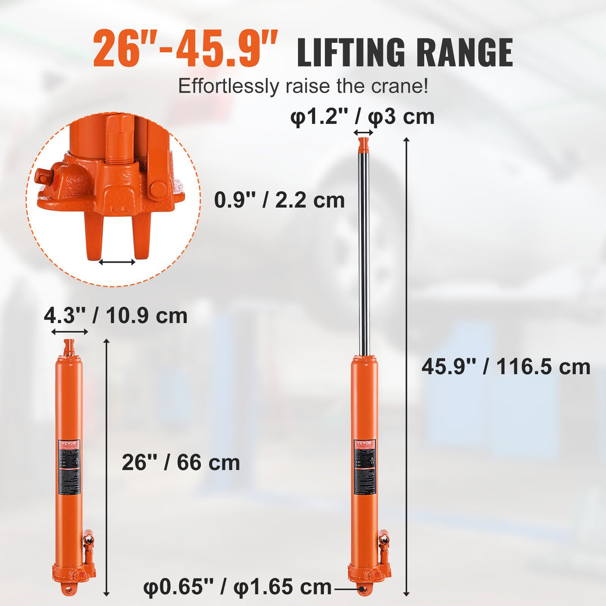 VEVOR Hydraulic Long Stroke Cylinder, 8 Tonne Engine Hoist with Single Acting Pump and Clevis Base, Hydraulic Cylinder for Engine Hoists and Workshop Cranes