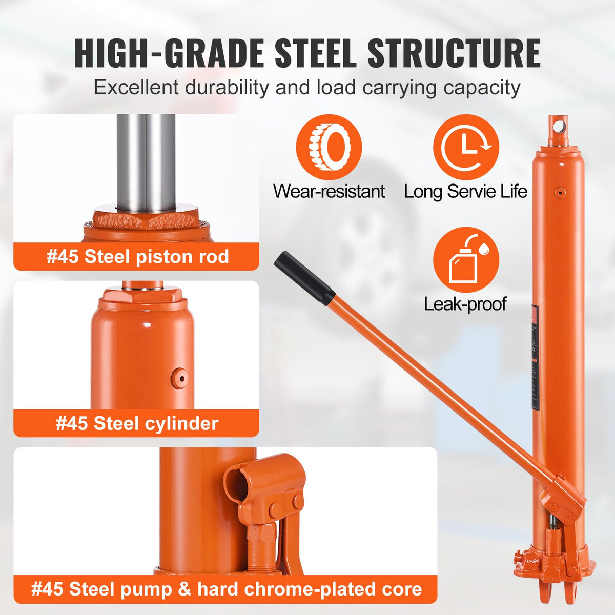 VEVOR Hydraulic Long Stroke Cylinder, 8 Tonne Engine Hoist with Single Acting Pump and Clevis Base, Hydraulic Cylinder for Engine Hoists and Workshop Cranes