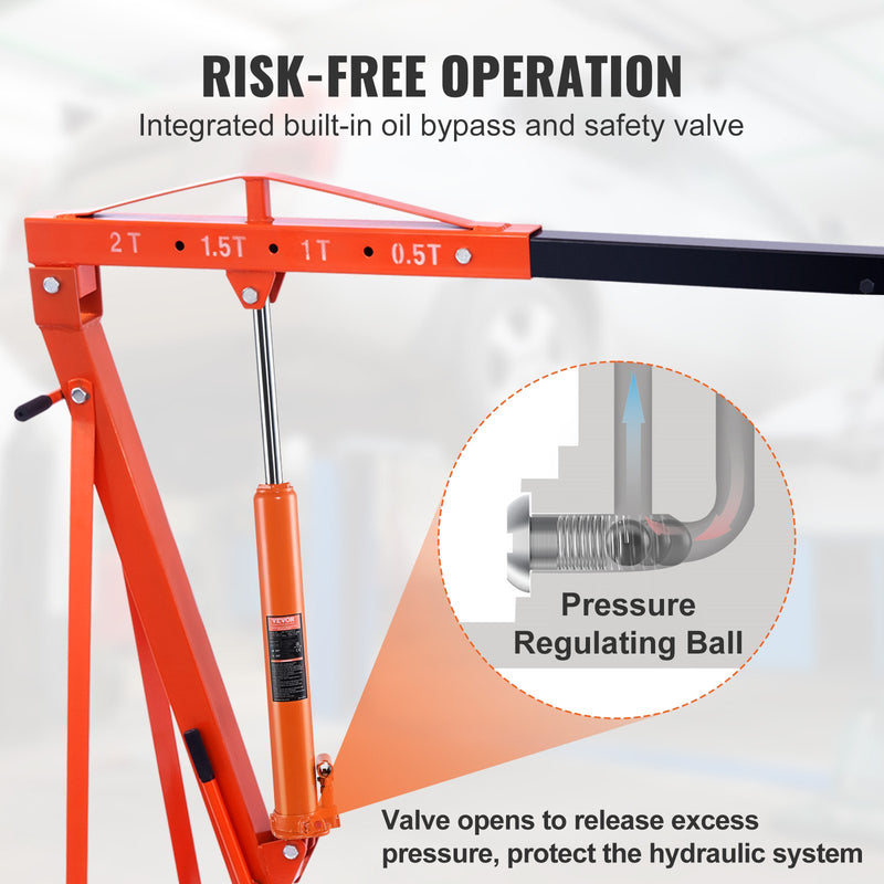 VEVOR hidrauliskais garais virzuļcilindrs, 8 tonnu dzinēja pacēlājs ar vienvirzuļa sūkni un kleveša pamatni, hidrauliskais cilindrs dzinēja pacēlājiem un darbnīcas celtņiem.