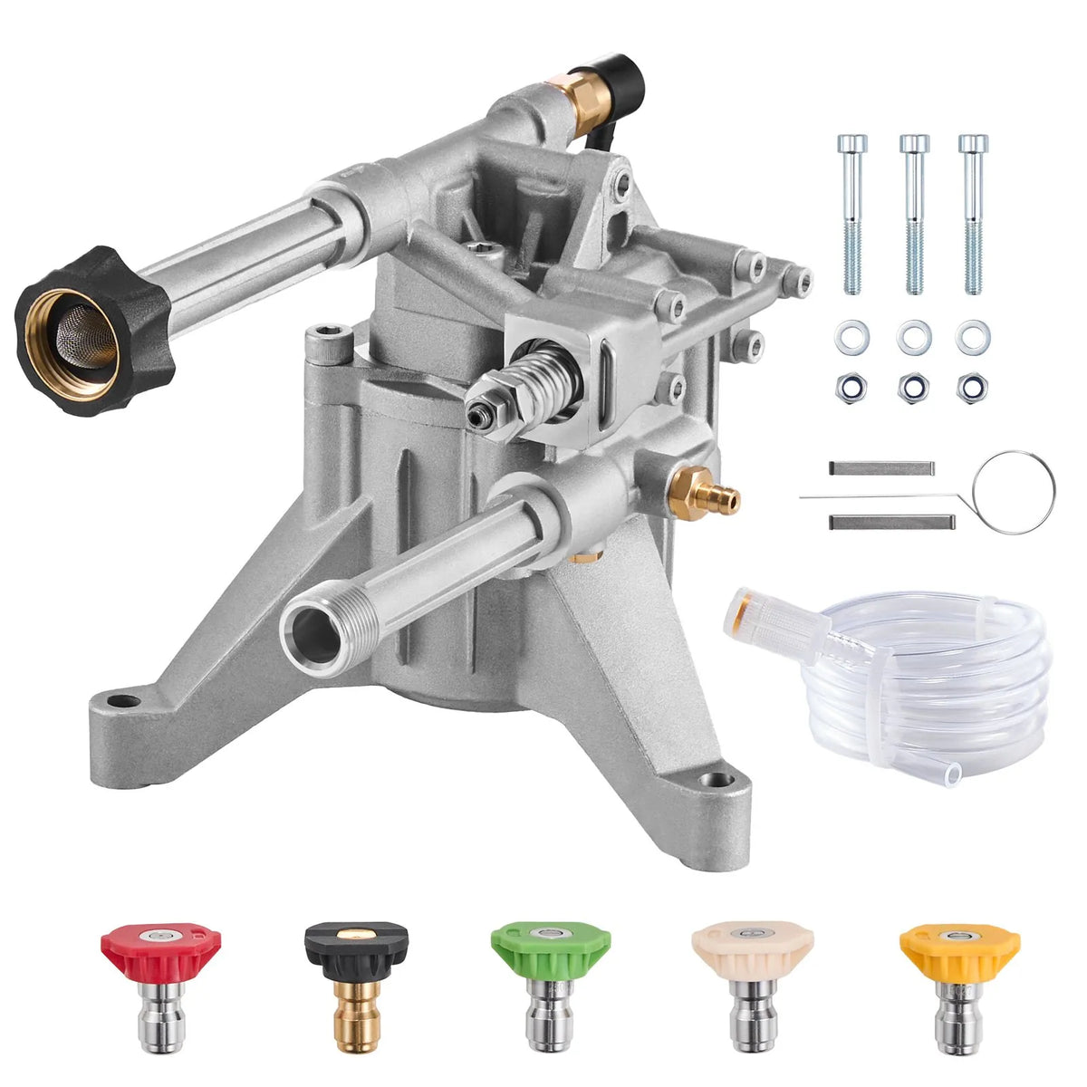 VEVOR High-Pressure Washer Pump with Vertical 22 mm (7/8″) Shaft, Working Pressure up to 214 bar, Flow 9.5 l/min, Replacement Pump Kit with 5 Nozzles, Compatible with Briggs & Stratton, Generac, Devilbiss, Troy Bilt, Honda and Craftsman