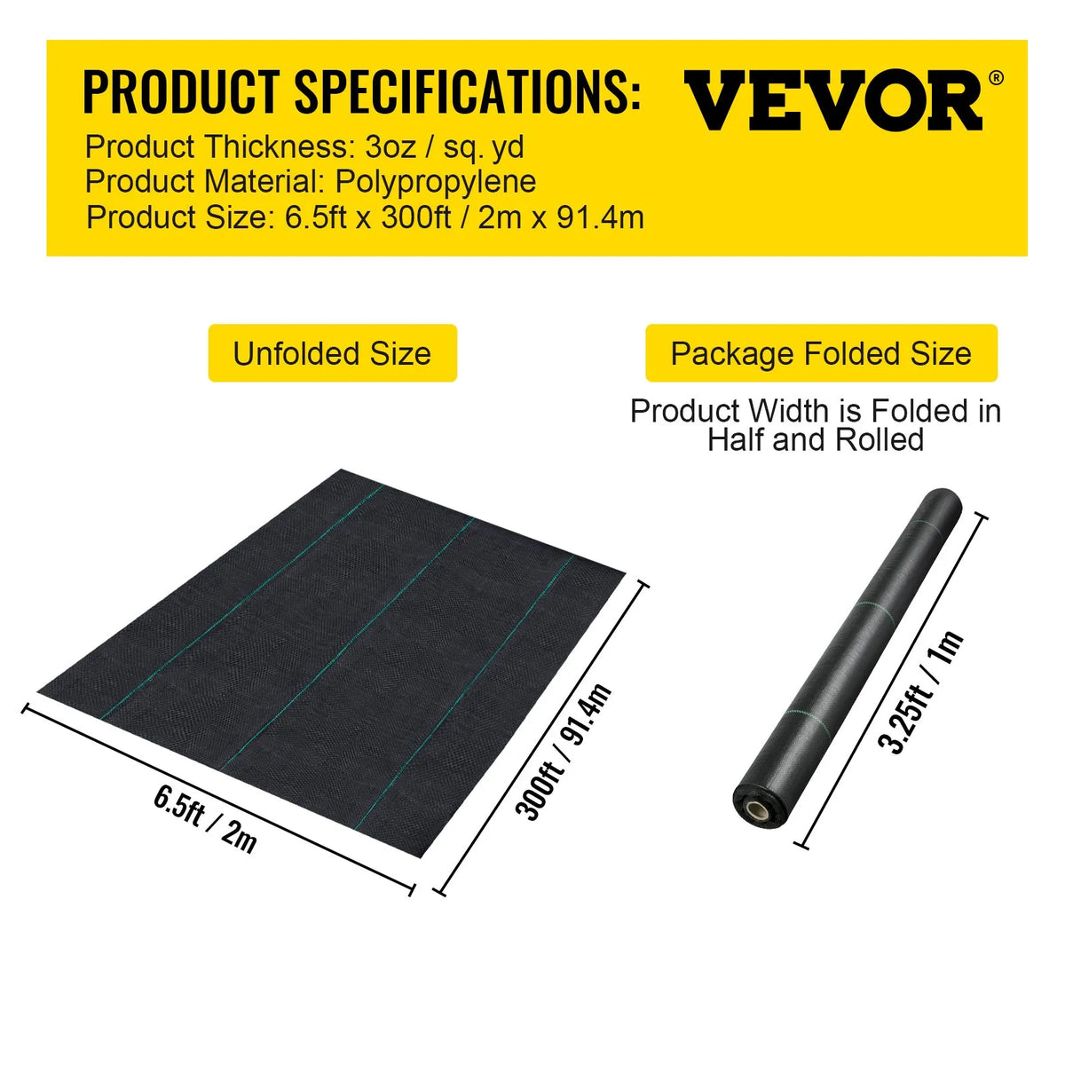 VEVOR nezāļu barjeras audums 200 x 9144 cm, 90,7 g/m² izturīgs austs nezāļu kontroles audums, augstas caurlaidības ģeotekstils puķu dobēm un zemklājumam, polietilēna augsnes segums - ZEMLETES.LV