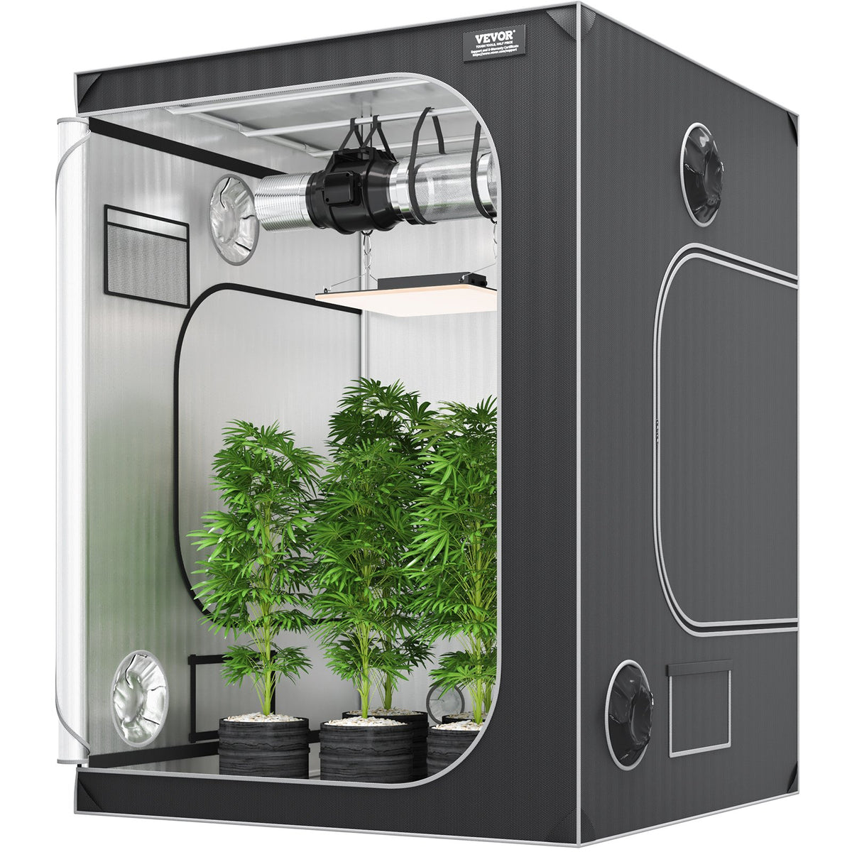 VEVOR 152.4 cm x 152.4 cm Grow Tent, 152.4 cm x 152.4 cm x 203.2 cm, High Reflectivity 2000D Mylar Hydroponic Grow Tent with Observation Window, Tool Bag and Floor Tray for Indoor Plant Growing
