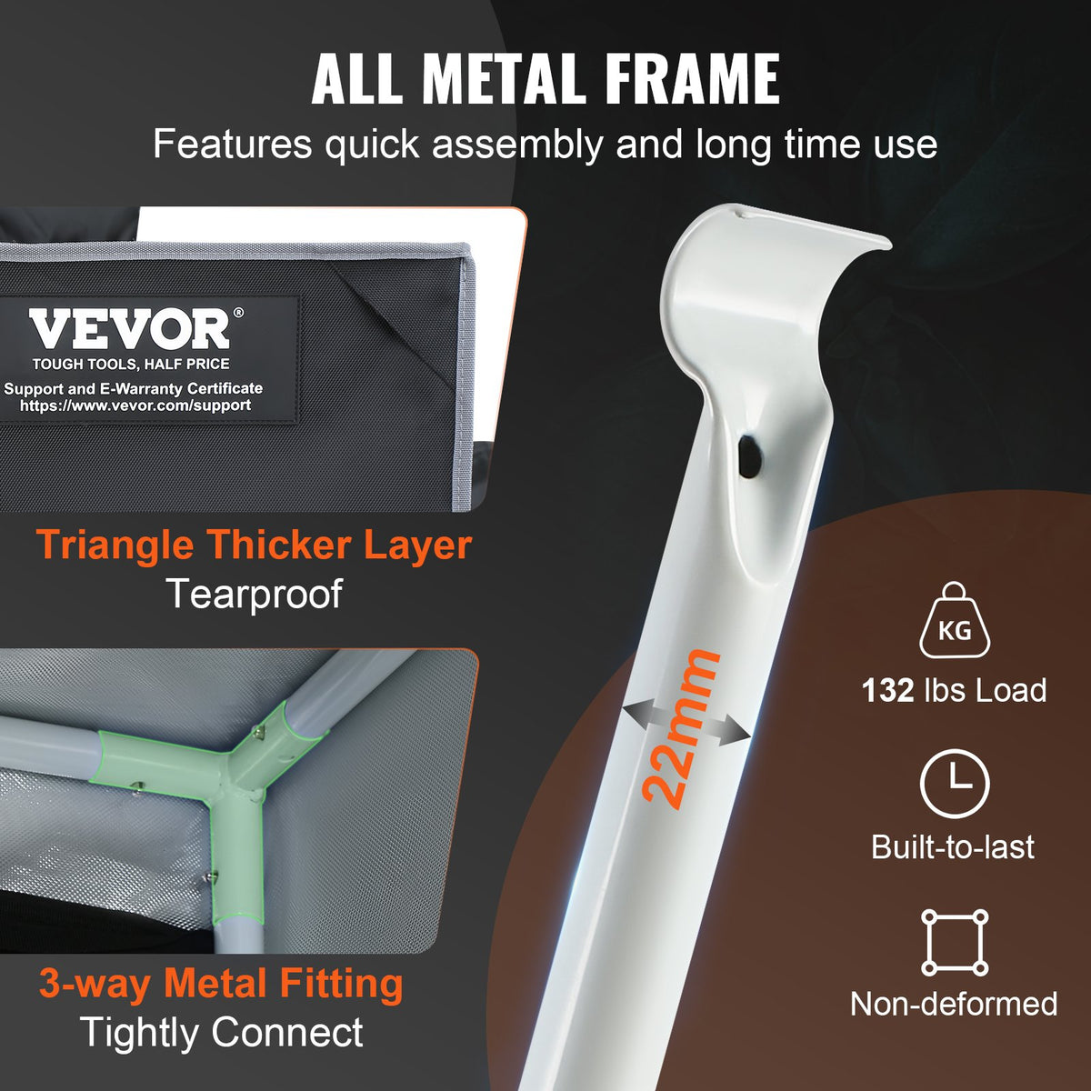 VEVOR 152.4 cm x 152.4 cm Grow Tent, 152.4 cm x 152.4 cm x 203.2 cm, High Reflectivity 2000D Mylar Hydroponic Grow Tent with Observation Window, Tool Bag and Floor Tray for Indoor Plant Growing