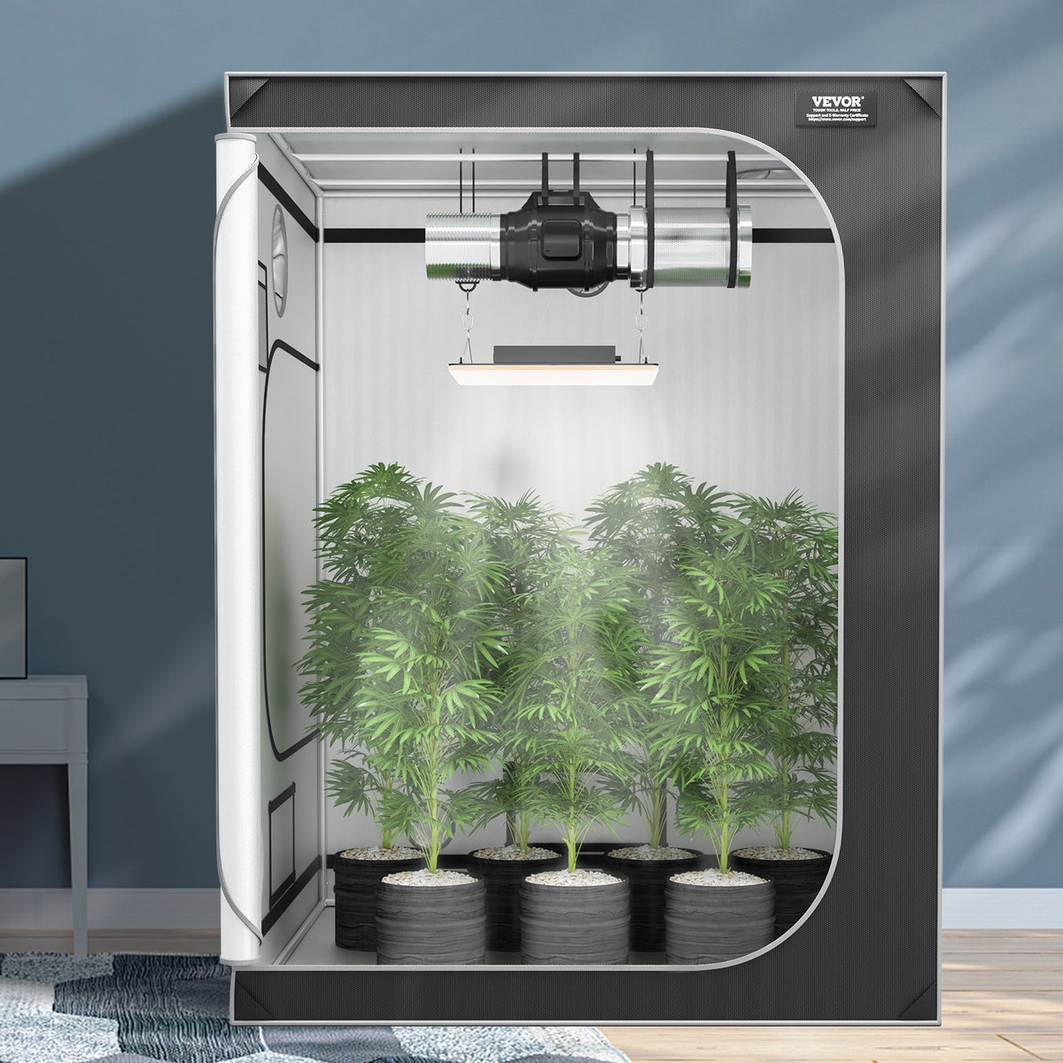 VEVOR 152.4 cm x 152.4 cm Grow Tent, 152.4 cm x 152.4 cm x 203.2 cm, High Reflectivity 2000D Mylar Hydroponic Grow Tent with Observation Window, Tool Bag and Floor Tray for Indoor Plant Growing