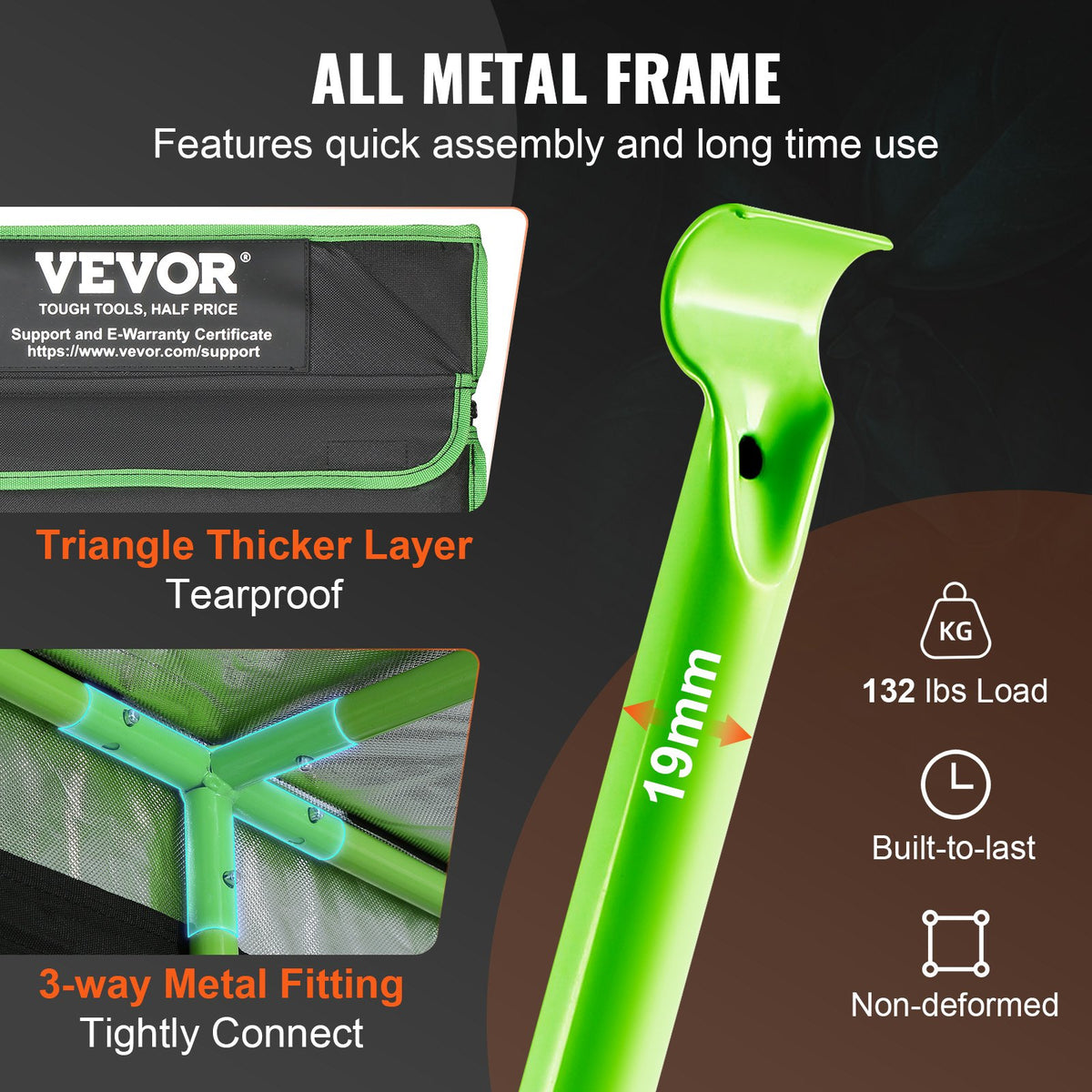 VEVOR 304.8 cm x 304.8 cm Grow Tent, 304.8 cm x 304.8 cm x 203.2 cm, High Reflectivity 600D Mylar Hydroponic Grow Tent with Observation Window, Tool Bag and Floor Tray for Indoor Plant Growing