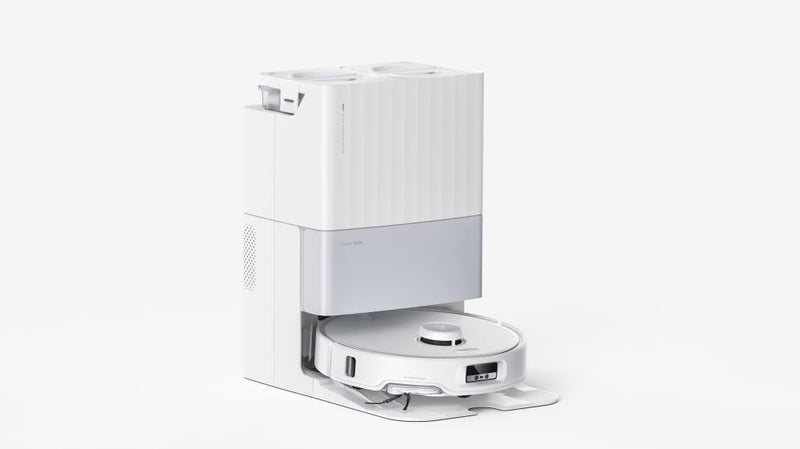 Roborock Qrevo Edge robotizētais putekļsūcējs, 18 500 Pa, sausā un mitrā uzkopšana, LiDAR navigācija, FlexiArm, DuoDivide Anti-Tangle, automātiskā dokstacija, 6400 mAh, balts