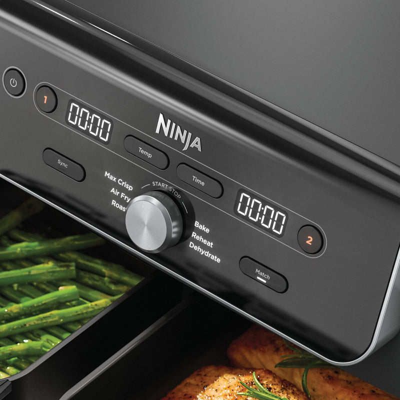 Ninja DualZone XL DZ901EU, 2470 W, 9,5 l karstā gaisa friteris ar 2 neatkarīgām 4,75 l zonām, 6 gatavošanas programmām, Sync funkciju, 40–240 °C un nepiedegošu PFAS nesaturošu pārklājumu