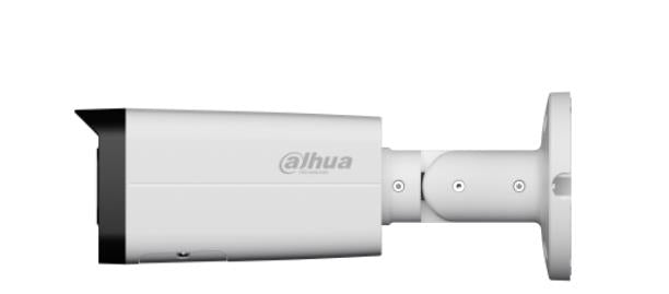 Dahua 8 MP āra bullet IP kamera, 2,7–13,5 mm, 114–32°, Smart Dual Light līdz 60 m, H.265, WDR, SMD Plus, cilvēku un transportlīdzekļu noteikšana, mikrofons, microSD līdz 256 GB, PoE, IP67, balta