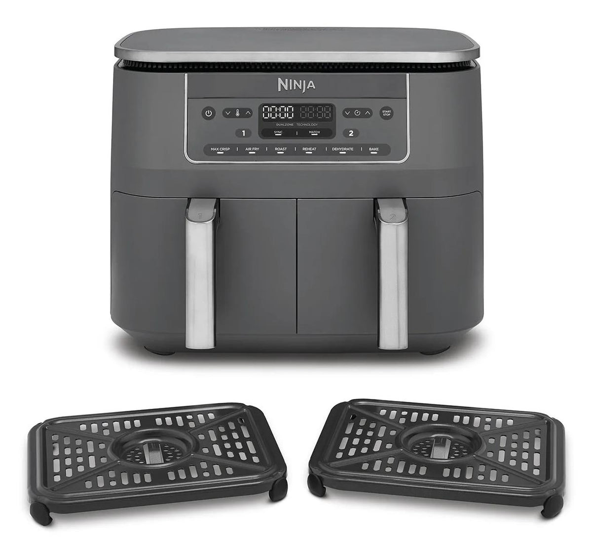 Ninja Dual Zone DZ300EU, 2470 W, 7.6 l hot air fryer with 2 independent 3.8 l zones, 6 cooking functions, SYNC and MATCH modes