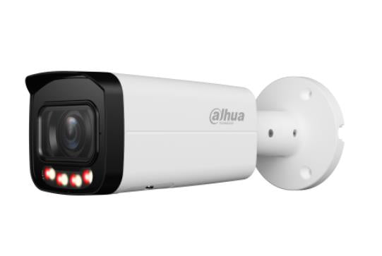 Dahua 8 MP āra bullet IP kamera, 2,7–13,5 mm, 114–32°, Smart Dual Light līdz 60 m, H.265, WDR, SMD Plus, cilvēku un transportlīdzekļu noteikšana, mikrofons, microSD līdz 256 GB, PoE, IP67, balta