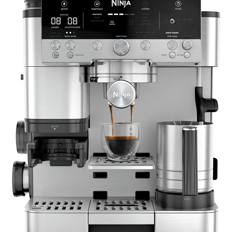 Ninja Luxe Café Premier Plus ES655EU, 3-in-1 espresso, filtra un Cold Brew kafijas automāts ar iebūvētu dzirnaviņu, 25 maluma iestatījumiem, Barista Assist, automātisku piena putošanu un integrētiem svariem
