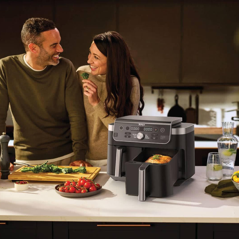 Ninja DualZone XL DZ950EU, 2470 W, 9,5 l karstā gaisa friteris ar 2 neatkarīgām 4,75 l zonām, viedo Smart Cook termometru, 6 gatavošanas programmām, SYNC un MATCH funkcijām