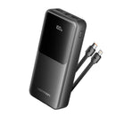 Vention FHPB0 ārējais akumulators 20 000 mAh, 22,5 W, ar iebūvētiem USB-C un Lightning vadiem, melns