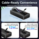 Vention FHPB0 ārējais akumulators 20 000 mAh, 22,5 W, ar iebūvētiem USB-C un Lightning vadiem, melns