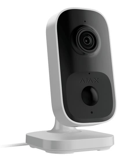 Ajax IndoorCam 4 MP iekštelpu Wi-Fi IP kamera, 2,8 mm, 110°, IR nakts redzamība līdz 8 m, PIR kustības sensors, mākslīgais intelekts, objektu noteikšana, divvirzienu audio, H.264, 2688 × 1520 px, balta