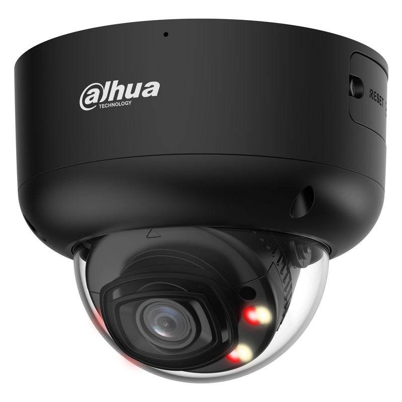 Dahua 6 MP āra kupolveida IP kamera, 2,8 mm, 109°, WizColor, Smart Dual Light, WDR 130 dB, WizMind, AcuPick, SMD 4.0, cilvēku un transportlīdzekļu noteikšana, 2 mikrofoni, skaļrunis, microSD līdz 1 TB, PoE+, IP67, IK10, melna
