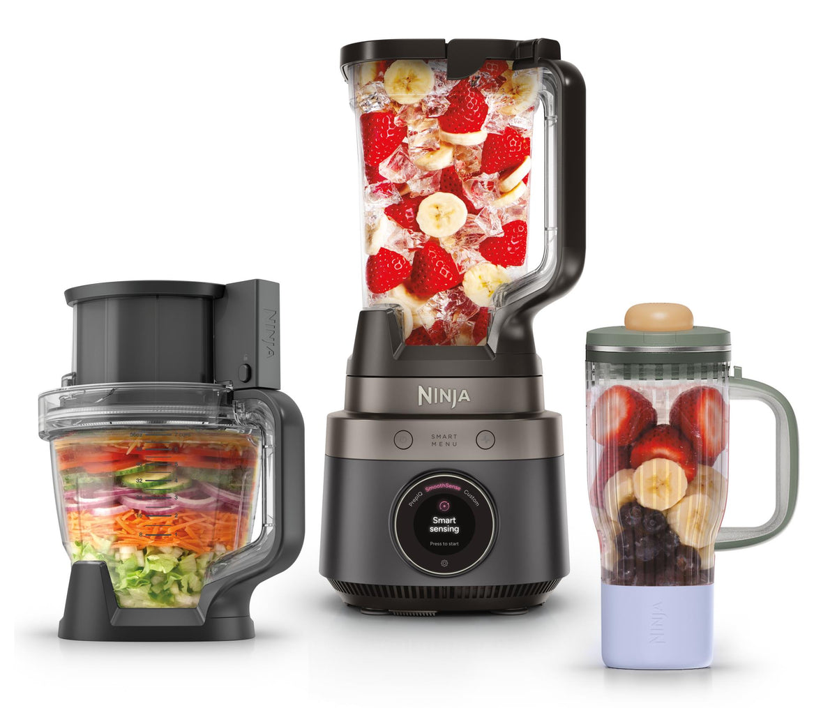 Ninja CrushBOSS LB401EUBK 3-in-1 blenderis ar 1200 W jaudu, 2,1 l krūzi un pārtikas smalcinātāju
