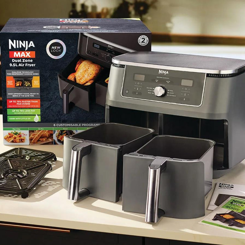 Ninja MAX Dual Zone DZ400EU, 2470 W, 9,5 l karstā gaisa friteris ar 2 neatkarīgām 4,75 l zonām, 6 gatavošanas funkcijām, Sync un Match režīmiem, 40–240 °C