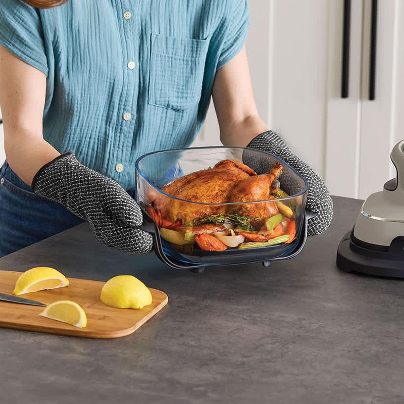 Ninja CRISPi FN101EUST, 4-in-1 pārnēsājams stikla karstā gaisa friteris, 1700 W, 3,8 l un 1,4 l CleanCrisp tvertnes, Air Fry, Roast, Reheat, Keep Warm, bēšs