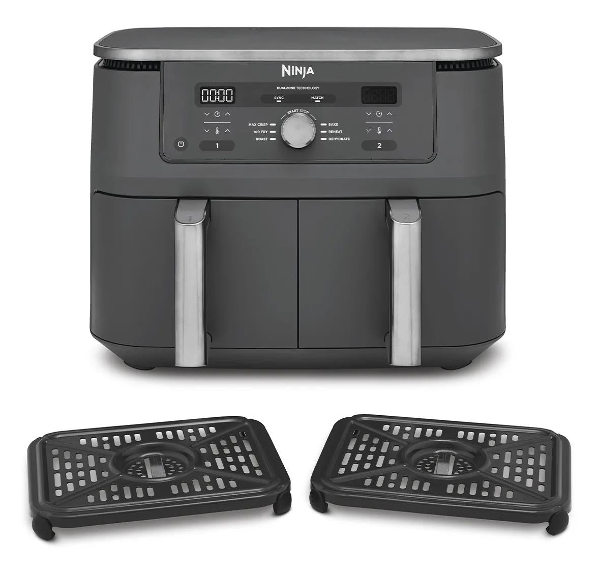Ninja MAX Dual Zone DZ400EU, 2470 W, 9.5 l hot air fryer with 2 independent 4.75 l zones, 6 cooking functions, Sync and Match modes, 40–240 °C