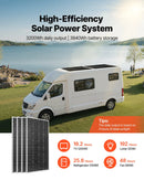 VEVOR 800 W 12 V pilns saules enerģijas komplekts, 4 × 200 W monokristāliski saules paneļi, 12,8 V 300 Ah LiFePO₄ akumulators, 60 A MPPT uzlādes kontrolieris un 2000 W strāvas invertors mājai, mazai saimniecībai, namiņam un autonomai energoapgādei