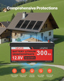 VEVOR 800 W 12 V pilns saules enerģijas komplekts, 4 × 200 W monokristāliski saules paneļi, 12,8 V 300 Ah LiFePO₄ akumulators, 60 A MPPT uzlādes kontrolieris un 2000 W strāvas invertors mājai, mazai saimniecībai, namiņam un autonomai energoapgādei