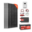 VEVOR 800 W 12 V pilns saules enerģijas komplekts, 4 × 200 W monokristāliski saules paneļi, 12,8 V 300 Ah LiFePO₄ akumulators, 60 A MPPT uzlādes kontrolieris un 2000 W strāvas invertors mājai, mazai saimniecībai, namiņam un autonomai energoapgādei