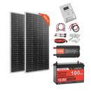 VEVOR 400 W 12 V pilns saules enerģijas komplekts, 2 × 200 W monokristāliski saules paneļi, 12,8 V 100 Ah LiFePO₄ akumulators, 40 A MPPT uzlādes kontrolieris un 1000 W strāvas invertors RV, mājai, kempingam, laivai un autonomai energoapgādei