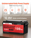 VEVOR 600 W 12 V saules un vēja enerģijas komplekts, 2 × 100 W monokristāliski saules paneļi, 400 W vēja turbīna ar kontrolieri, 12,8 V 100 Ah LiFePO₄ akumulators un 1000 W hibrīdinvertors mājai, RV, laivai, kempingam un autonomai energoapgādei
