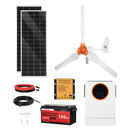 VEVOR 600 W 12 V saules un vēja enerģijas komplekts, 2 × 100 W monokristāliski saules paneļi, 400 W vēja turbīna ar kontrolieri, 12,8 V 100 Ah LiFePO₄ akumulators un 1000 W hibrīdinvertors mājai, RV, laivai, kempingam un autonomai energoapgādei