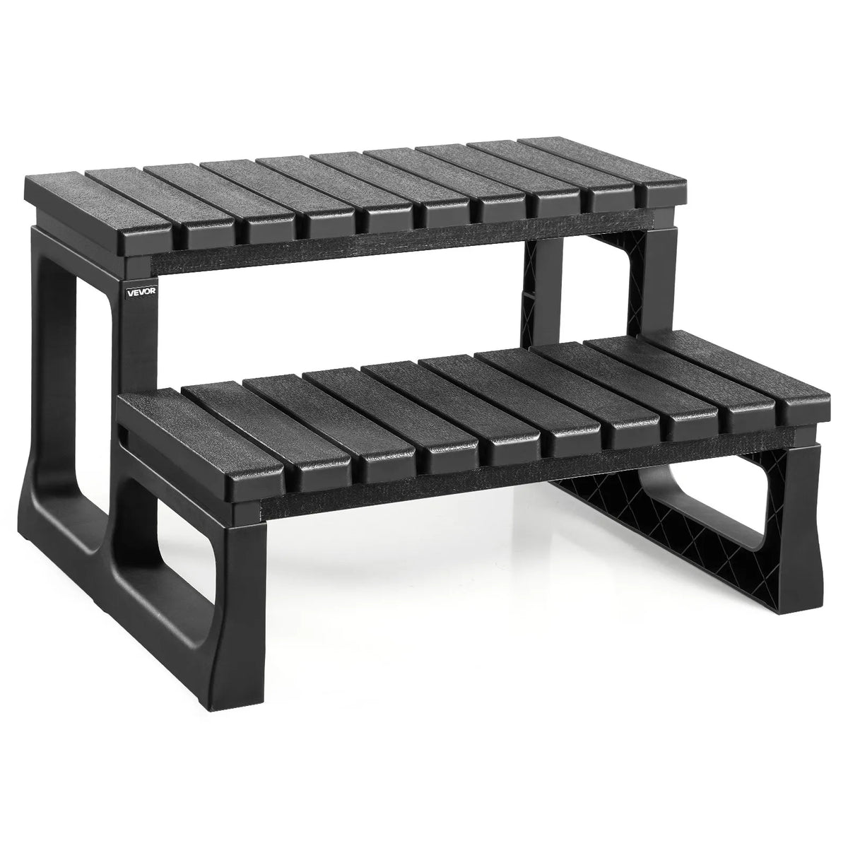 VEVOR Hot Tub Steps, 2-Step Outdoor SPA Stairs, Reinforced PP Steps for Above-Ground and Inflatable Pools, Width 599.5 mm, Weight Capacity up to 145.2 kg, Multipurpose for Patio, Terrace, Deck and Camping, Black