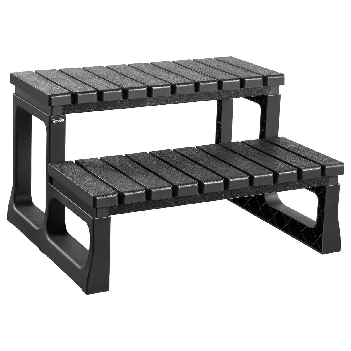 VEVOR Hot Tub Steps, 2-Step Outdoor SPA Stairs, Reinforced PP Steps for Above-Ground and Inflatable Pools, Width 599.5 mm, Weight Capacity up to 145.2 kg, Multipurpose for Patio, Terrace, Deck and Camping, Black