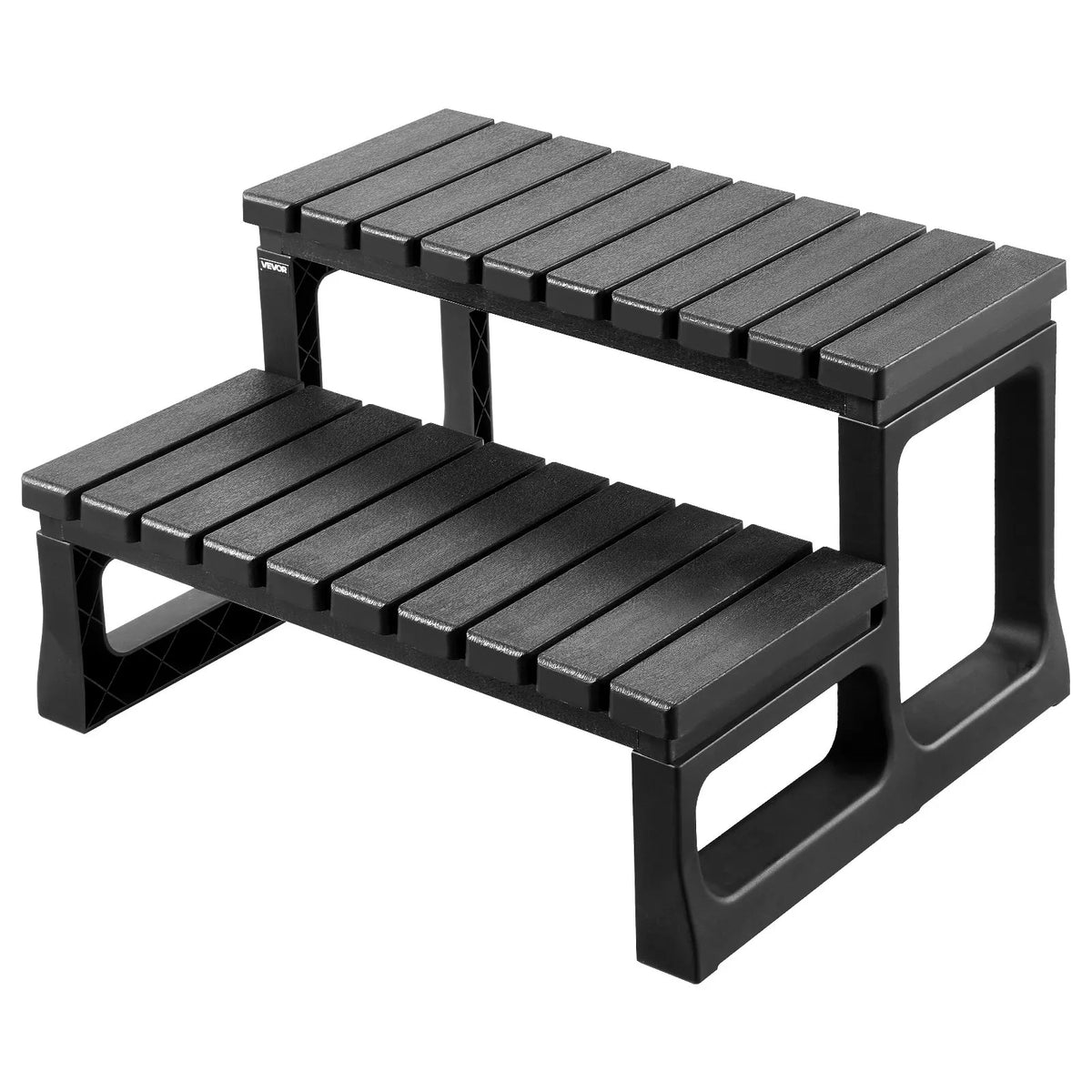 VEVOR Hot Tub Steps, 2-Step Outdoor SPA Stairs, Reinforced PP Steps for Above-Ground and Inflatable Pools, Width 599.5 mm, Weight Capacity up to 145.2 kg, Multipurpose for Patio, Terrace, Deck and Camping, Black